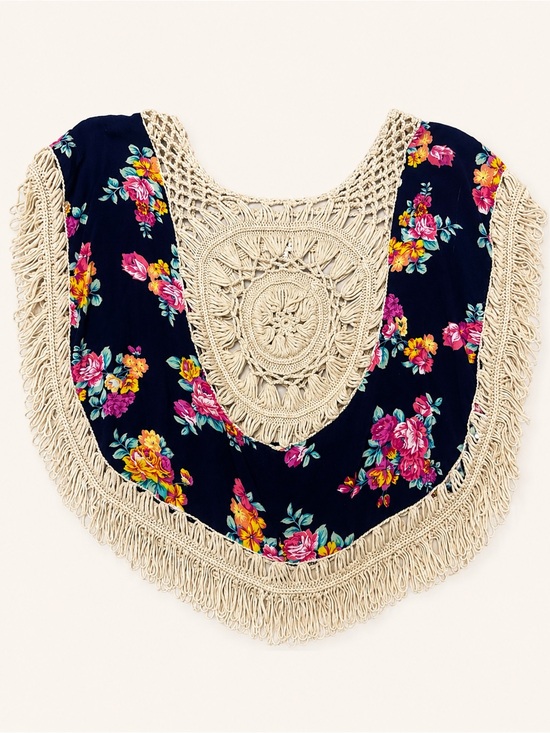 Tops - Love J Floral Crochet Fringe Kimono Boho Cover Up